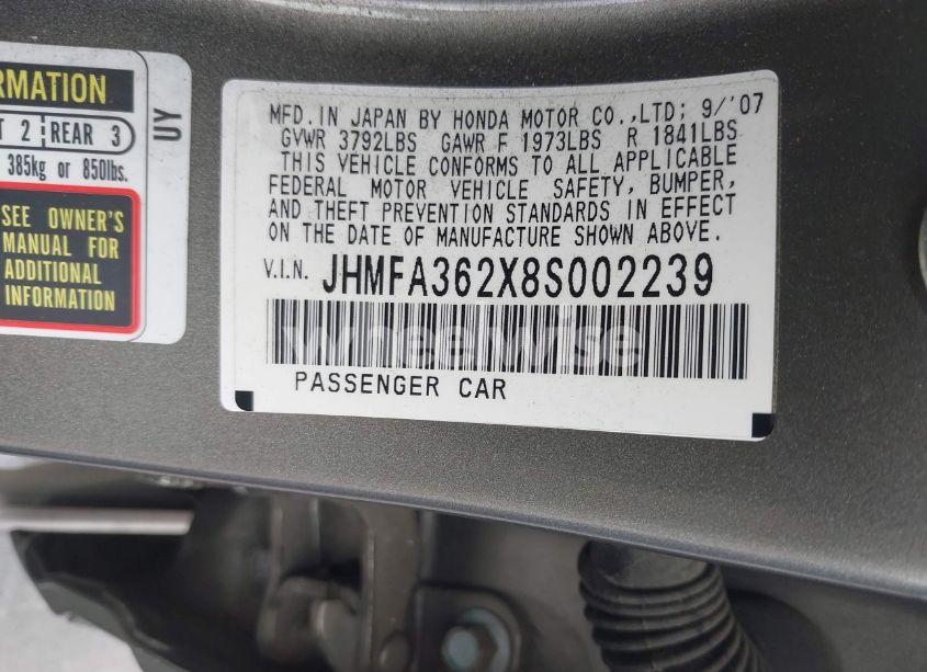 Photo 9 of 2008 Honda Civic HYBRID (VIN JHMFA362X8S002239)