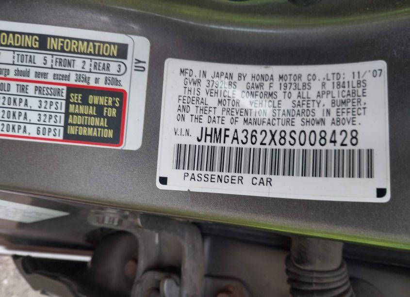 Photo 9 of 2008 Honda Civic HYBRID (VIN JHMFA362X8S008428)