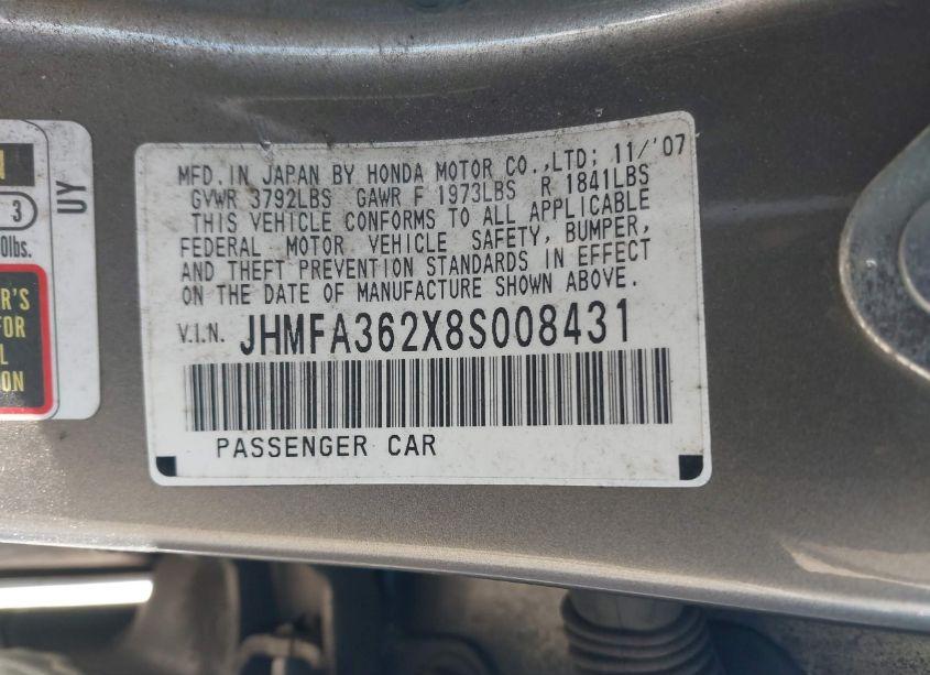 Photo 9 of 2008 Honda Civic HYBRID (VIN JHMFA362X8S008431)