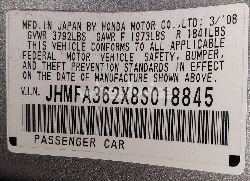 Photo 9 of 2008 Honda Civic HYBRID (VIN JHMFA362X8S018845)