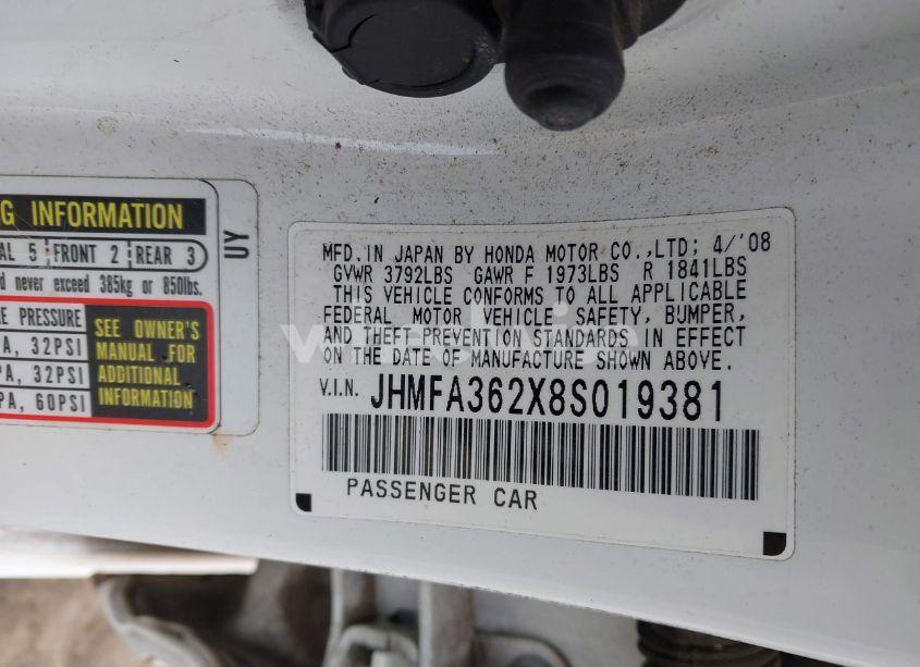 Photo 9 of 2008 Honda Civic HYBRID (VIN JHMFA362X8S019381)