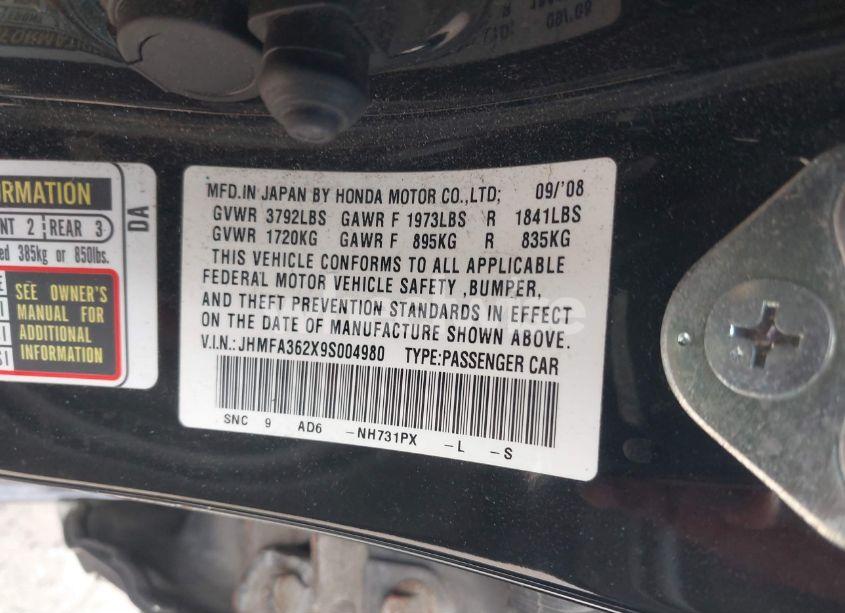 Photo 9 of 2009 Honda Civic HYBRID (VIN JHMFA362X9S004980)
