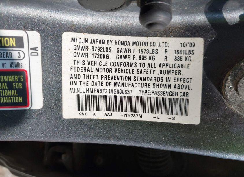 Photo 9 of 2010 Honda Civic HYBRID (VIN JHMFA3F21AS000837)
