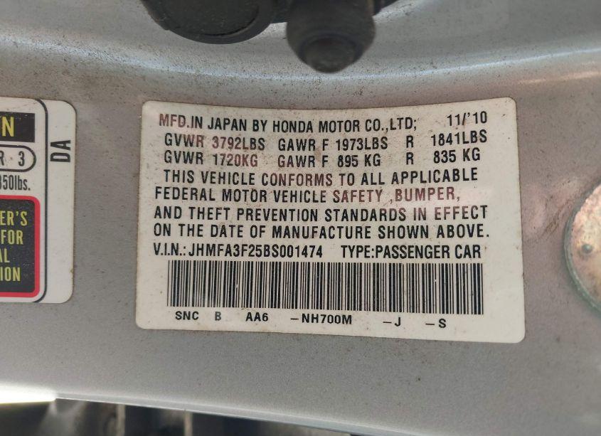 Photo 9 of 2011 Honda Civic HYBRID (VIN JHMFA3F25BS001474)