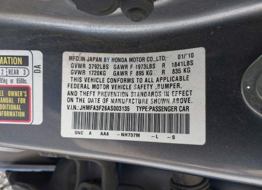 Photo 9 of 2010 Honda Civic HYBRID (VIN JHMFA3F26AS003135)