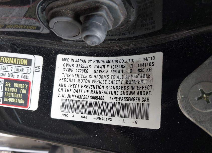 Photo 9 of 2010 Honda Civic HYBRID (VIN JHMFA3F26AS005466)