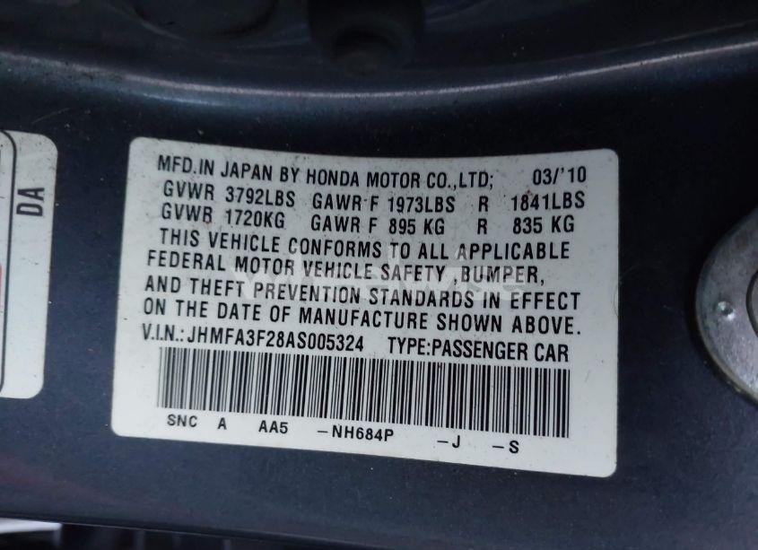 Photo 9 of 2010 Honda Civic HYBRID (VIN JHMFA3F28AS005324)