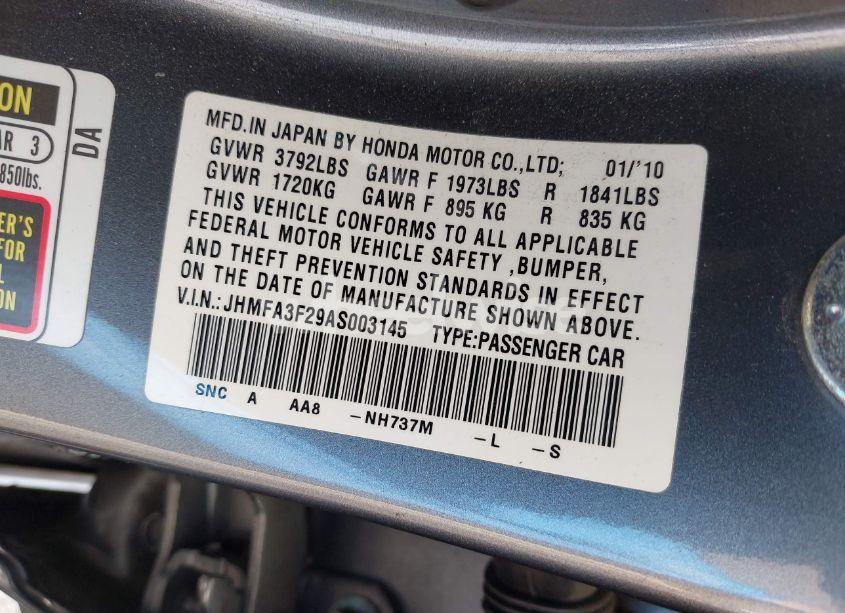 Photo 9 of 2010 Honda Civic HYBRID (VIN JHMFA3F29AS003145)