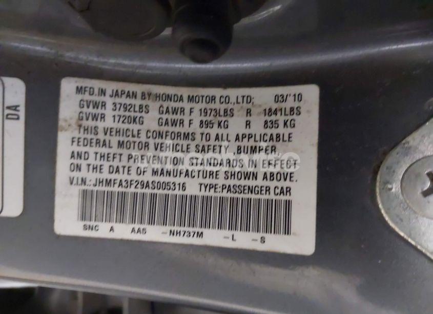 Photo 9 of 2010 Honda Civic HYBRID (VIN JHMFA3F29AS005316)