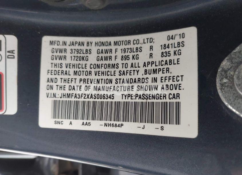 Photo 9 of 2010 Honda Civic HYBRID (VIN JHMFA3F2XAS006345)
