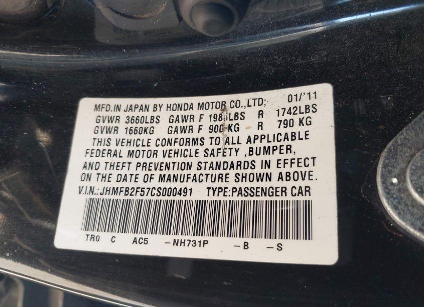 Photo 9 of 2012 Honda Civic SDN LX (VIN JHMFB2F57CS000491)