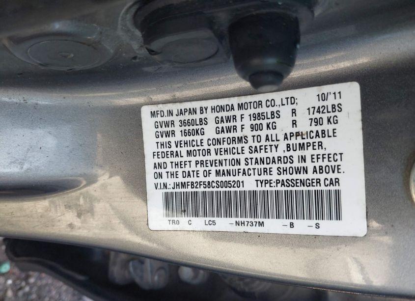 Photo 9 of 2012 Honda Civic LX (VIN JHMFB2F58CS005201)