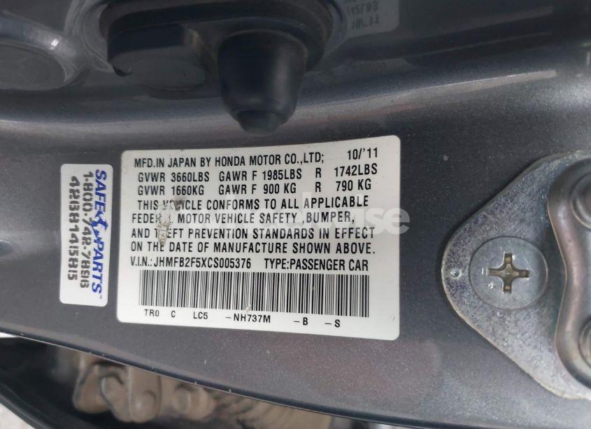 Photo 9 of 2012 Honda Civic LX (VIN JHMFB2F5XCS005376)