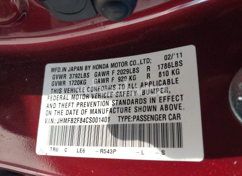 Photo 9 of 2012 Honda Civic EX (VIN JHMFB2F84CS001401)