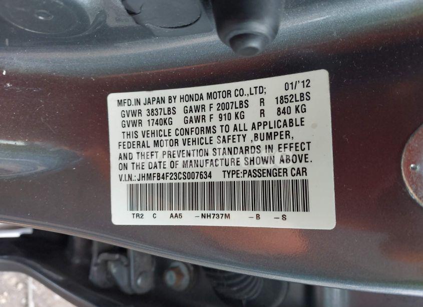 Photo 9 of 2012 Honda Civic HYBRID (VIN JHMFB4F23CS007634)