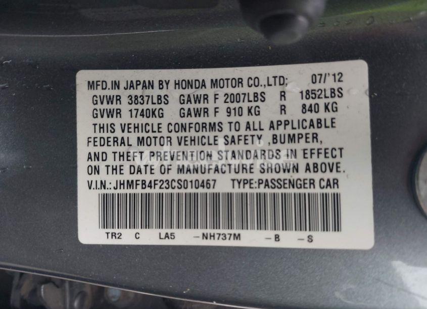 Photo 9 of 2012 Honda Civic HYBRID (VIN JHMFB4F23CS010467)