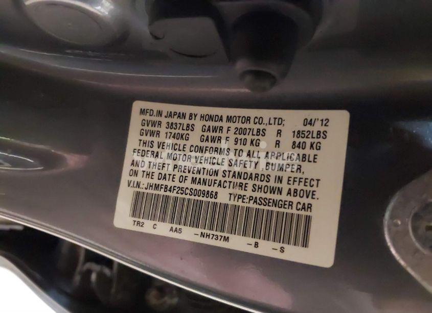Photo 9 of 2012 Honda Civic HYBRID (VIN JHMFB4F25CS009868)