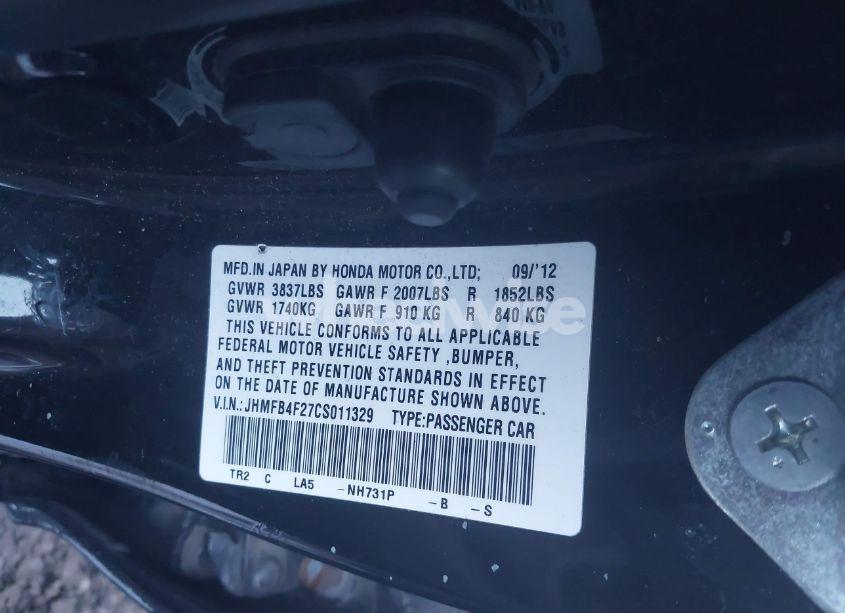 Photo 9 of 2012 Honda Civic HYBRID BASE (CVT) (VIN JHMFB4F27CS011329)