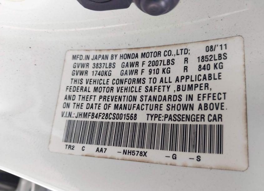 Photo 9 of 2012 Honda Civic HYBRID BASE (CVT) (VIN JHMFB4F28CS001568)