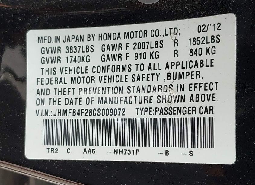 Photo 9 of 2012 Honda Civic HYBRID (VIN JHMFB4F28CS009072)