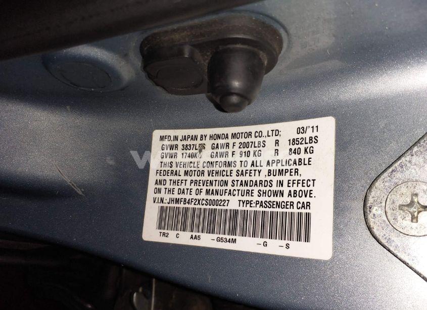 Photo 9 of 2012 Honda Civic HYBRID (VIN JHMFB4F2XCS000227)