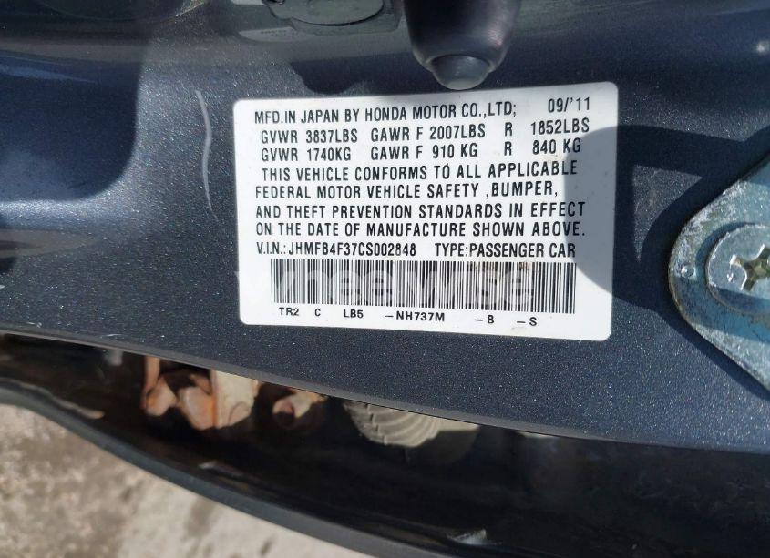 Photo 9 of 2012 Honda Civic HYBRID (VIN JHMFB4F37CS002848)