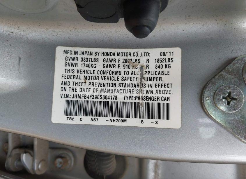 Photo 9 of 2012 Honda Civic HYBRID (VIN JHMFB4F39CS004178)