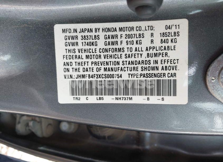Photo 9 of 2012 Honda Civic HYBRID (VIN JHMFB4F3XCS000754)