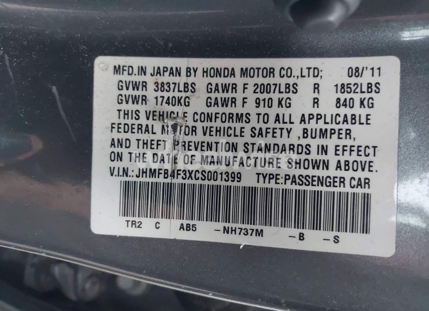 Photo 9 of 2012 Honda Civic HYBRID (VIN JHMFB4F3XCS001399)