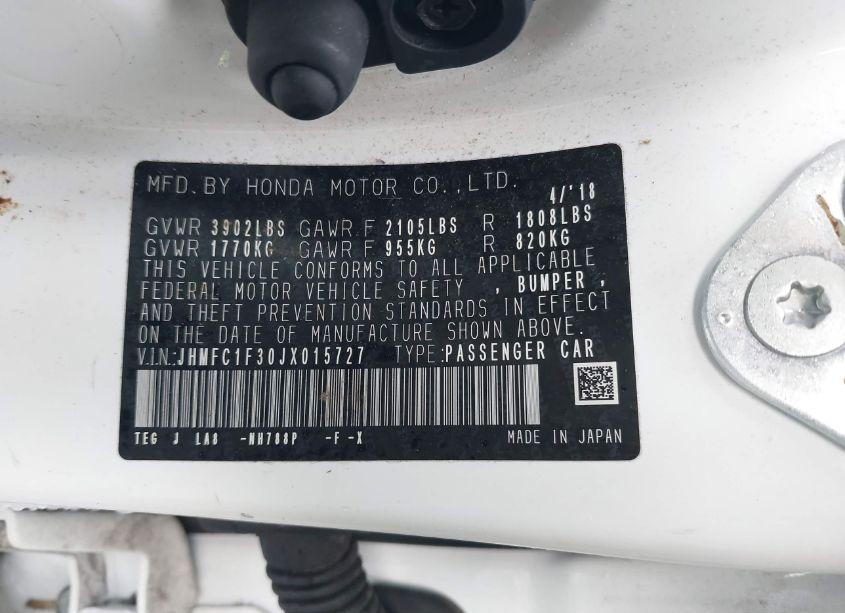 Photo 9 of 2018 Honda Civic EX-T (VIN JHMFC1F30JX015727)