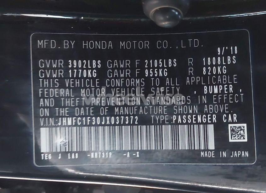 Photo 9 of 2018 Honda Civic EX-T (VIN JHMFC1F30JX037372)