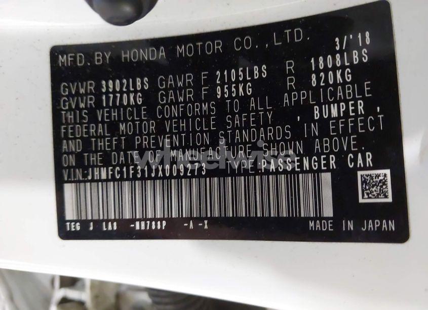 Photo 9 of 2018 Honda Civic EX-T (VIN JHMFC1F31JX009273)