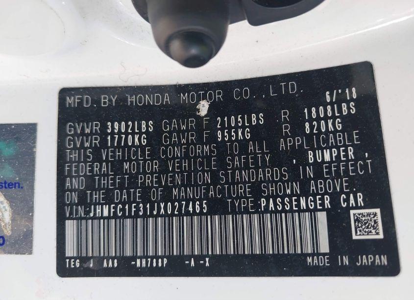 Photo 9 of 2018 Honda Civic EX-T (VIN JHMFC1F31JX027465)