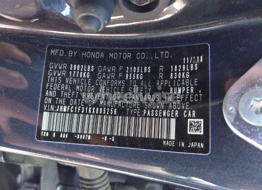 Photo 9 of 2019 Honda Civic EX (VIN JHMFC1F31KX005256)