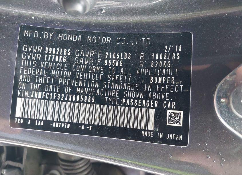 Photo 9 of 2018 Honda Civic EX-T (VIN JHMFC1F32JX005989)