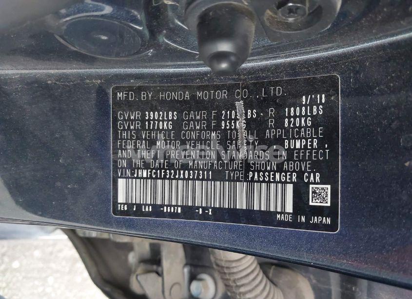 Photo 9 of 2018 Honda Civic EX-T (VIN JHMFC1F32JX037311)