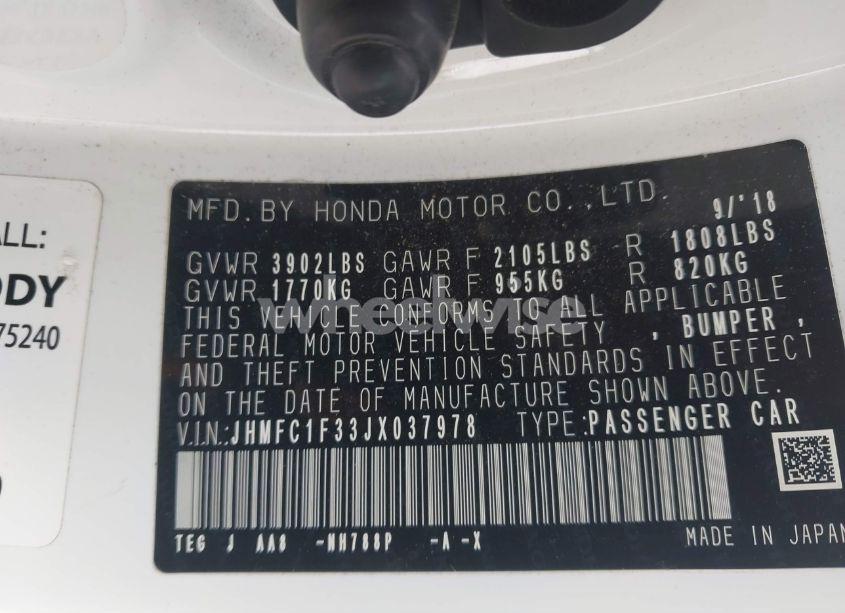 Photo 9 of 2018 Honda Civic EX-T (VIN JHMFC1F33JX037978)