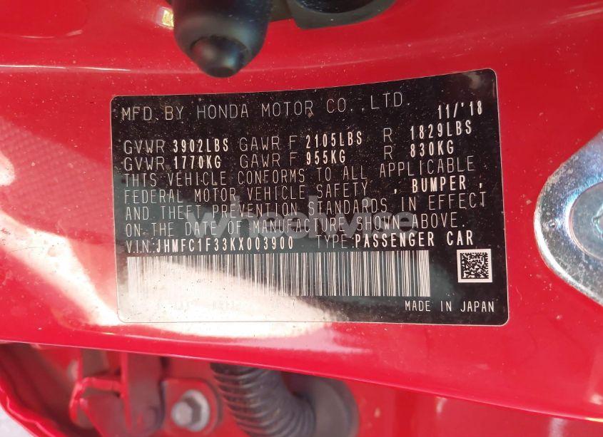 Photo 9 of 2019 Honda Civic EX (VIN JHMFC1F33KX003900)