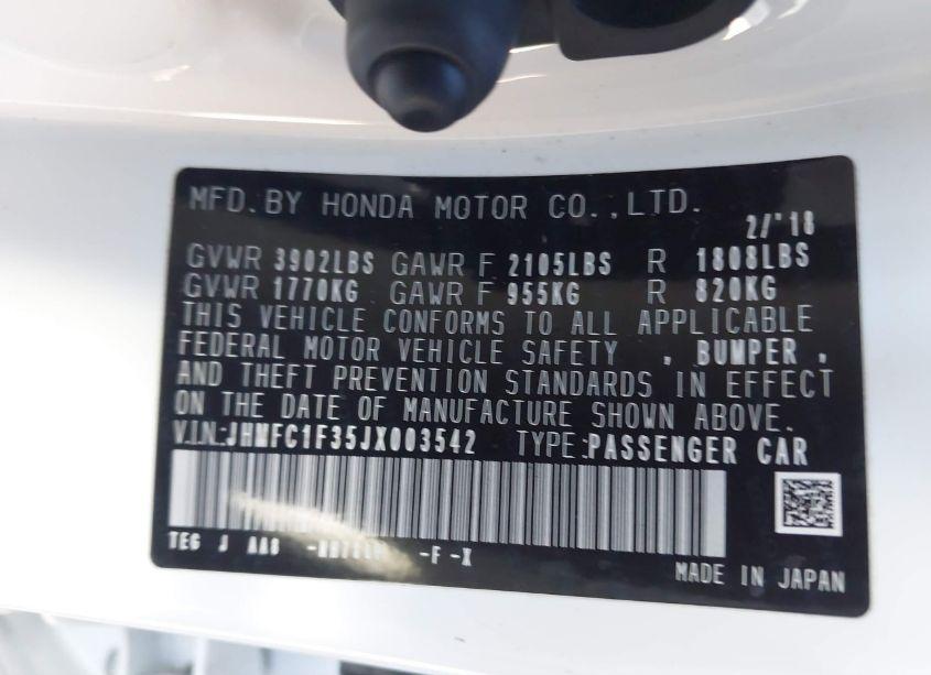 Photo 9 of 2018 Honda Civic EX-T (VIN JHMFC1F35JX003542)