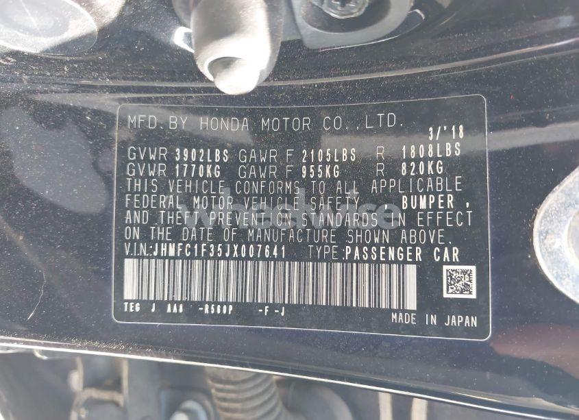 Photo 9 of 2018 Honda Civic EX-T (VIN JHMFC1F35JX007641)