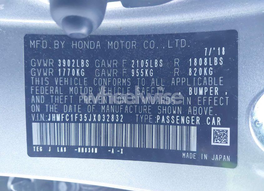 Photo 9 of 2018 Honda Civic EX-T (VIN JHMFC1F35JX032832)