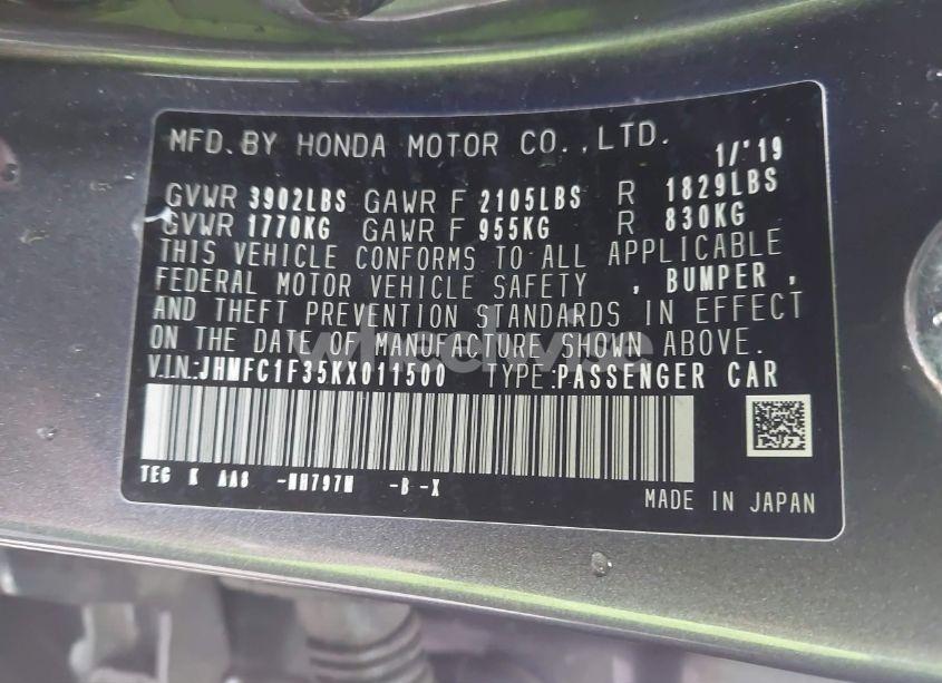 Photo 9 of 2019 Honda Civic EX (VIN JHMFC1F35KX011500)