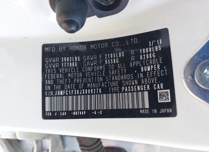 Photo 9 of 2018 Honda Civic EX-T (VIN JHMFC1F36JX009270)