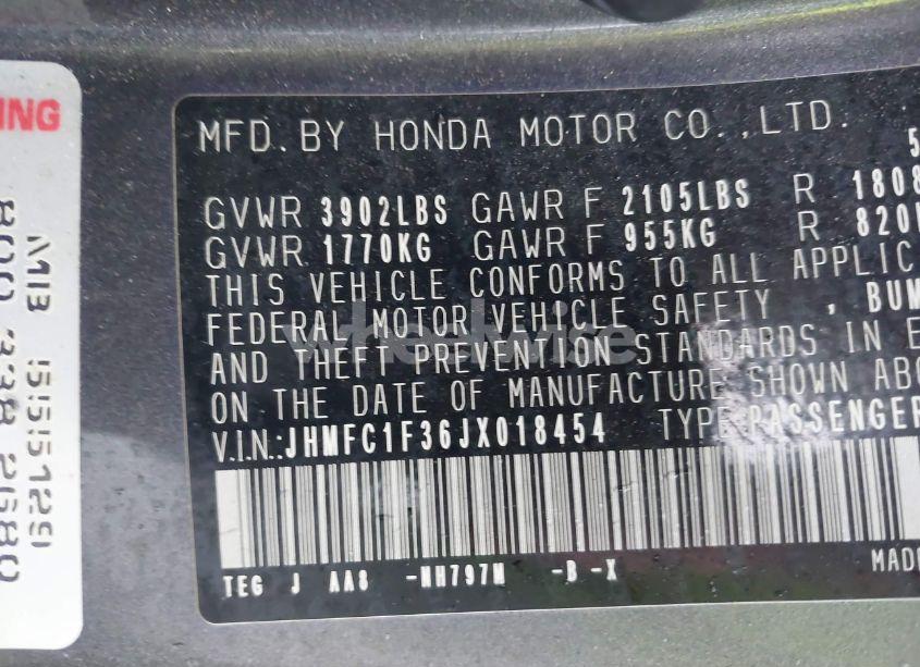 Photo 9 of 2018 Honda Civic EX-T (VIN JHMFC1F36JX018454)