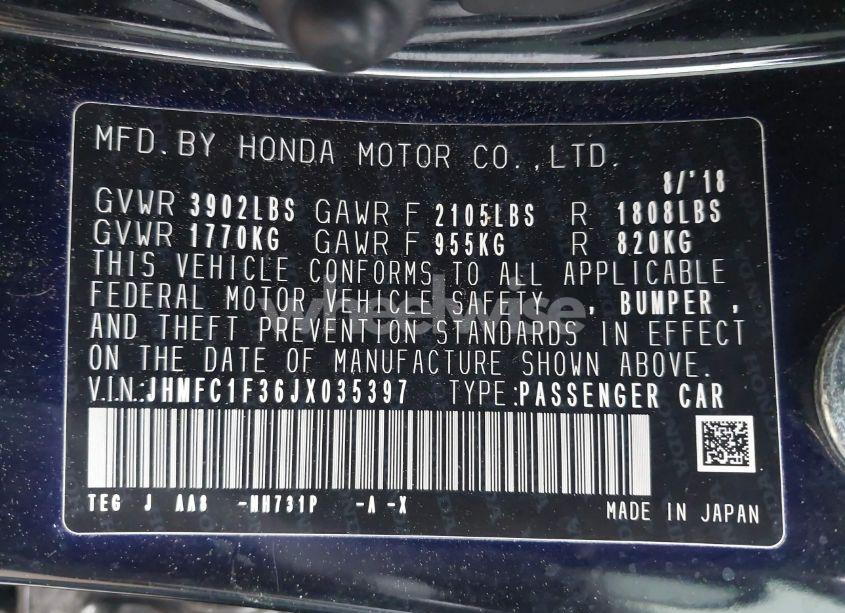 Photo 9 of 2018 Honda Civic EX-T (VIN JHMFC1F36JX035397)