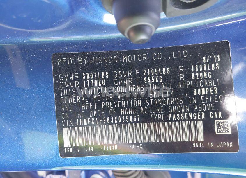 Photo 9 of 2018 Honda Civic EX-T (VIN JHMFC1F36JX035867)