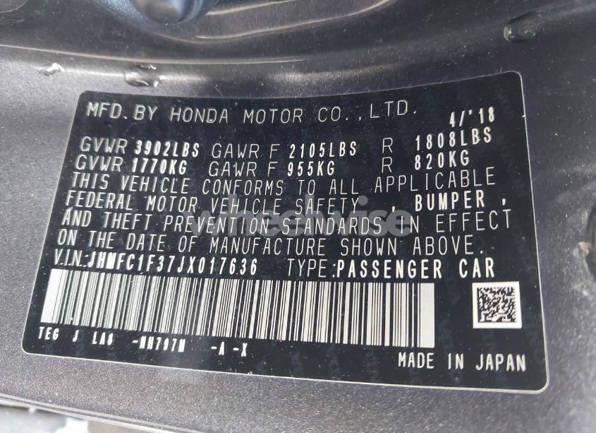 Photo 9 of 2018 Honda Civic EX-T (VIN JHMFC1F37JX017636)