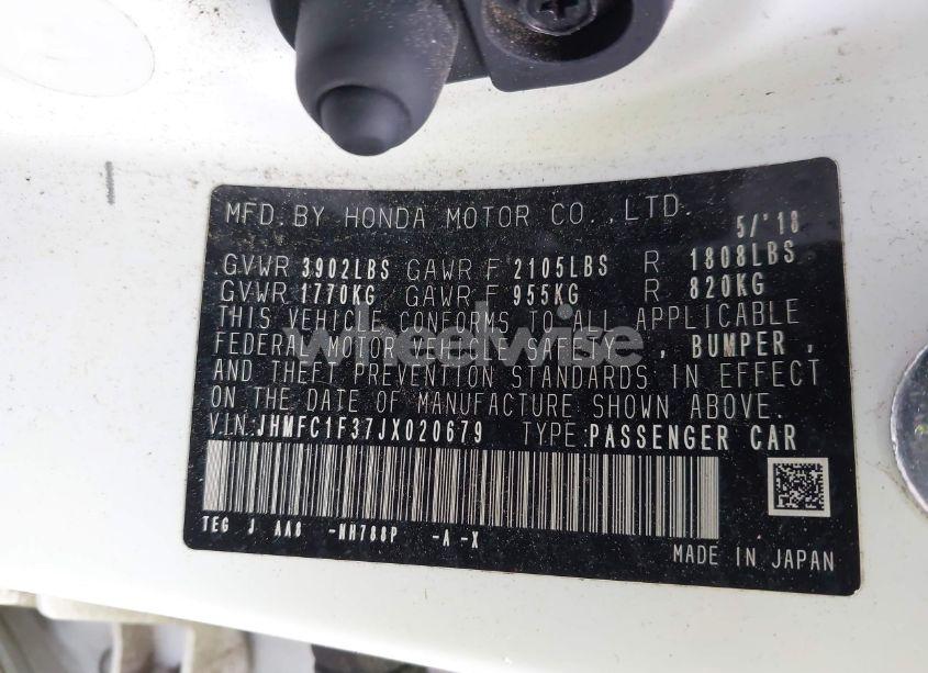 Photo 9 of 2018 Honda Civic EX-T (VIN JHMFC1F37JX020679)