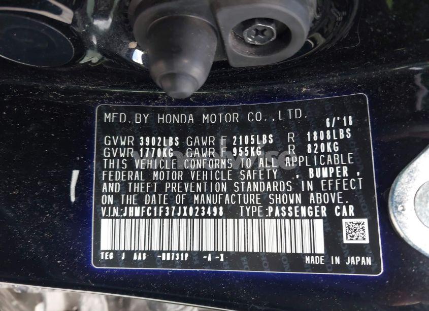 Photo 9 of 2018 Honda Civic EX-T (VIN JHMFC1F37JX023498)