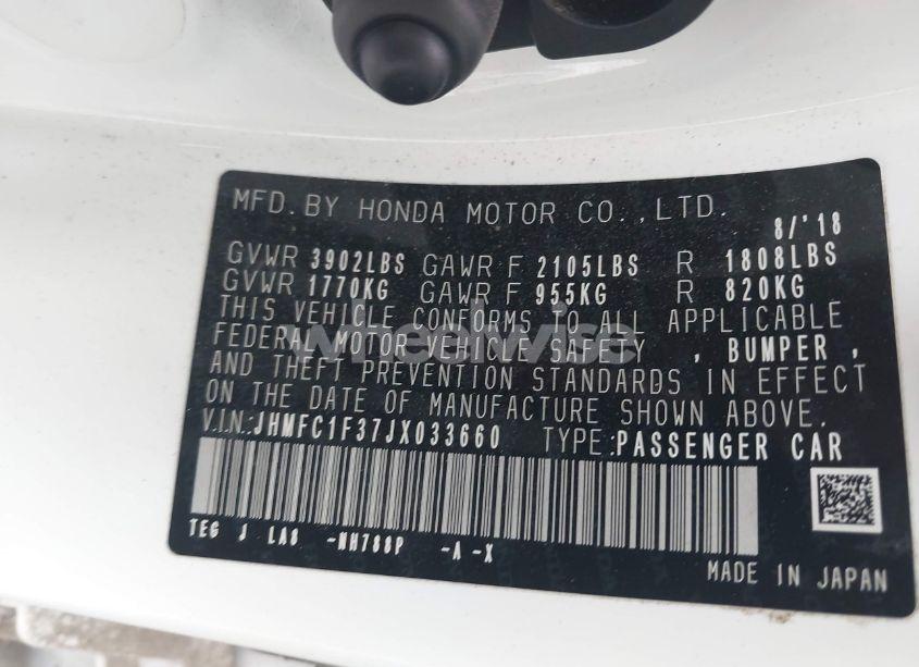 Photo 9 of 2018 Honda Civic EX-T (VIN JHMFC1F37JX033660)